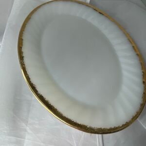 Fire-King serving platter 2950 swirl design 22k gold trim